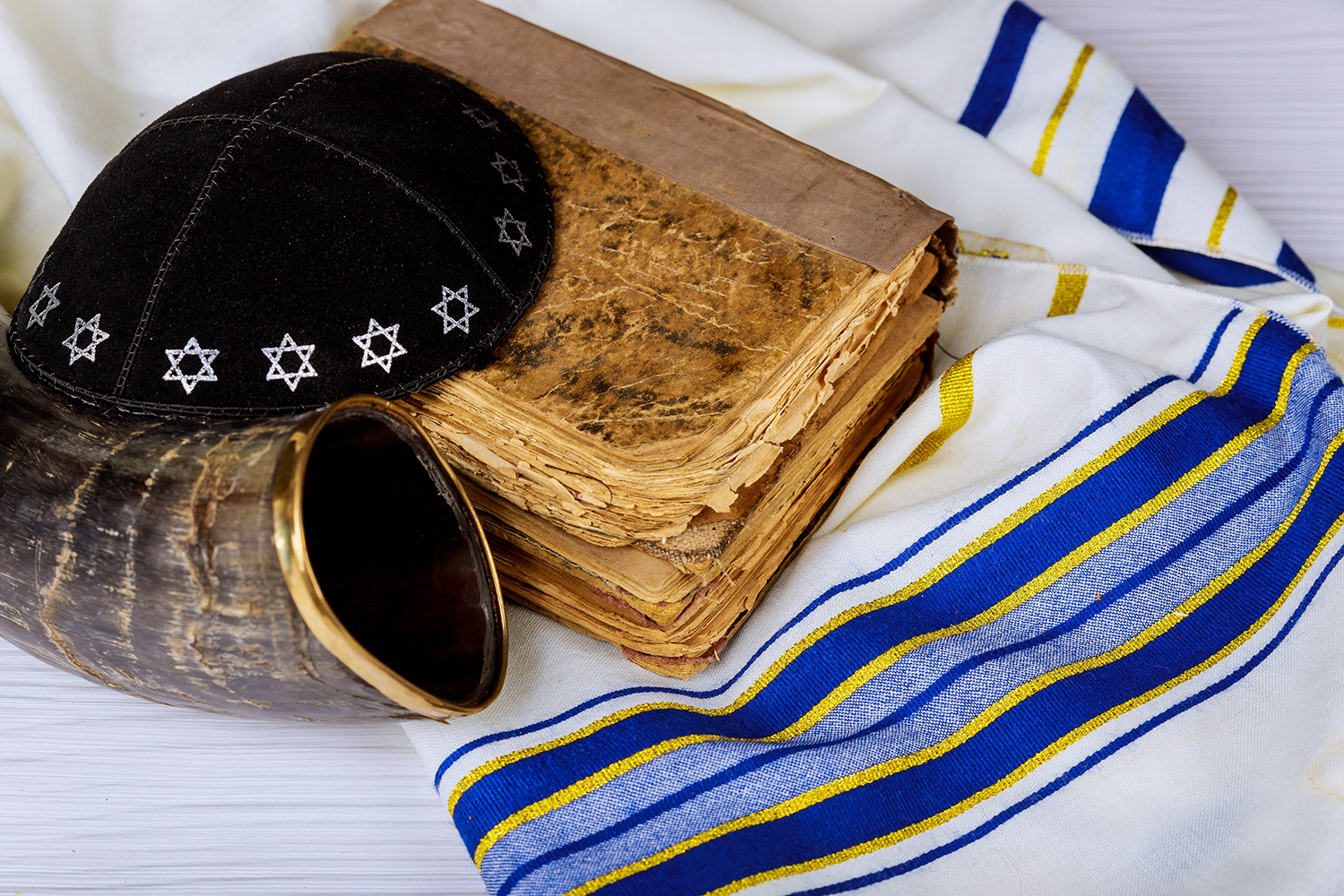 Prayer Shawl Tallit and Shofar horn jewish religious symbol